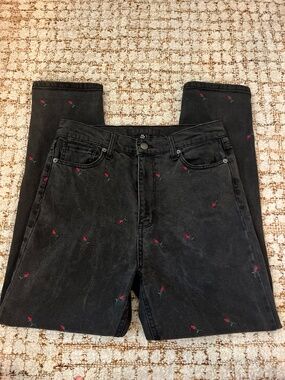 Rose Embroidered High Waisted Black Jeans W28